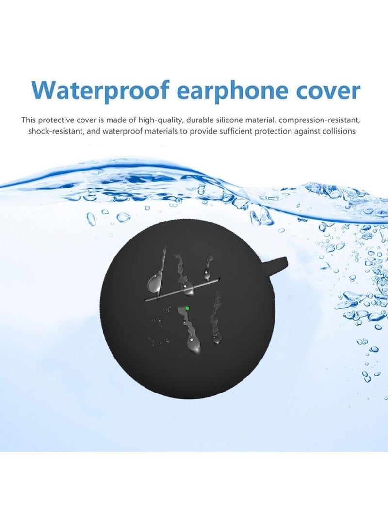 Silicone Case for Huawei FreeBuds 7i with Carabiner Hook, Shockproof Protective Cover, Solid Color (Black) - Image 2